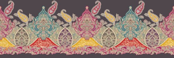Obsidian-Slate & Solar-Magenta Royal Paisley Frieze