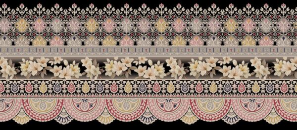 Obsidian-Black & Pastel-Mina Chintz Architectural Frieze