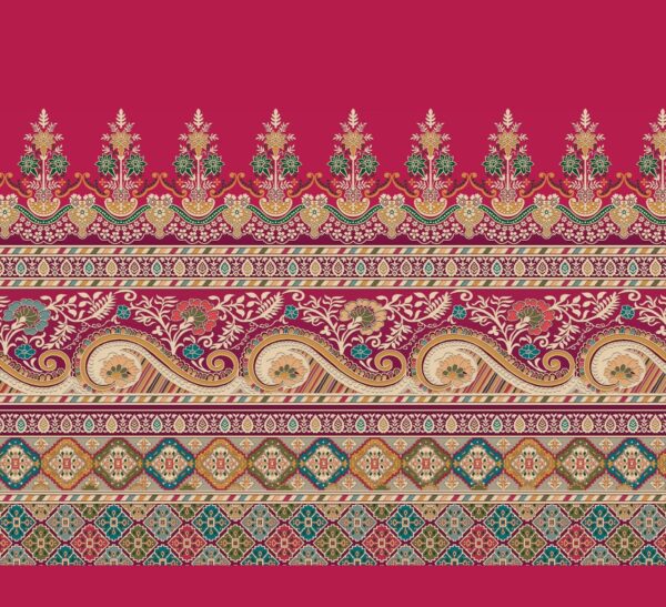 Solar-Magenta & Antique-Ochre Royal Chintz Border