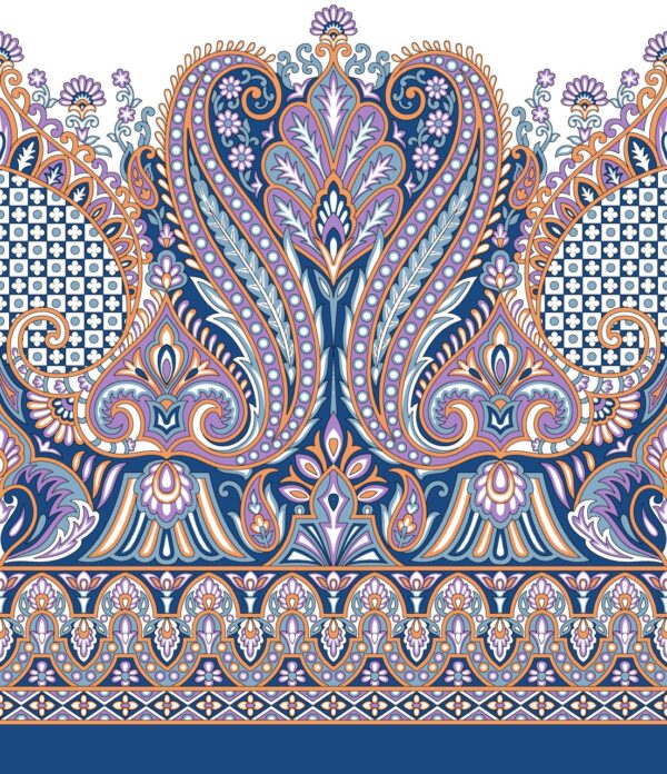 Royal Cerulean & Lavender Paisley Medallion Frieze