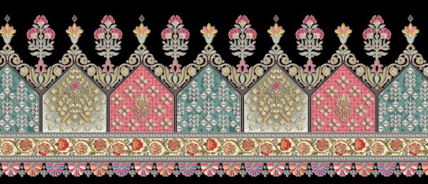 Obsidian-Black & Tri-Color Mughal Pavilion Frieze