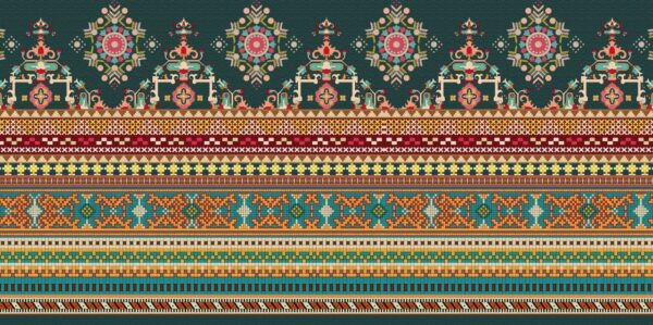 Obsidian-Teal & Solar-Magenta Kilim Totem Border