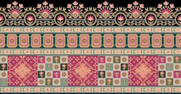 Obsidian-Black & Coral-Mina Ajrakh Pavilion Border