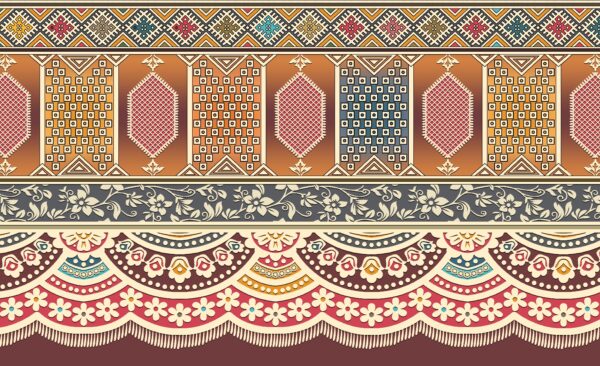 Amber-Ochre & Obsidian-Slate Kilim-Ajrakh Hybrid Frieze