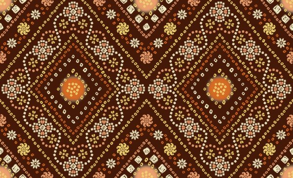Chocolate-Madder & Solar-Orange Bandhani Rhombus Lattice