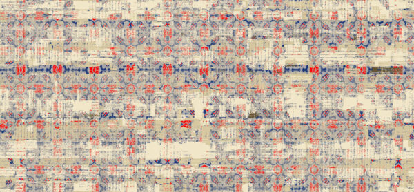Solar-Crimson & Cobalt-Blue Glitch-Damask Canvas