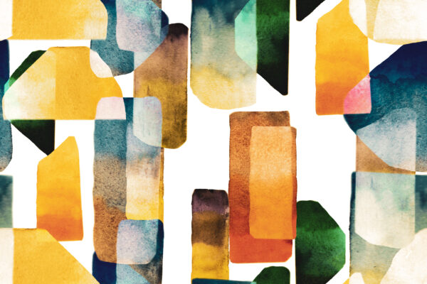 Solar-Gold & Spruce-Teal Watercolor Bauhaus Mosaic