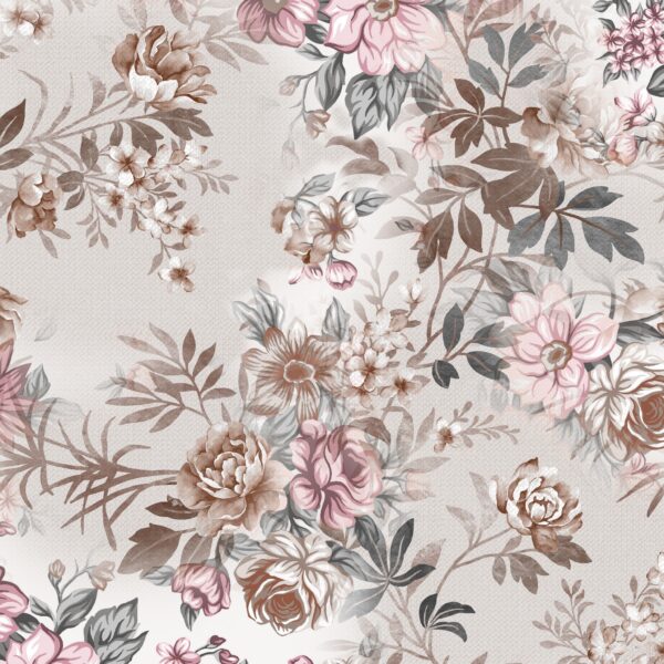 Driftwood-Taupe & Dusty-Rose Baroque Chintz Canvas