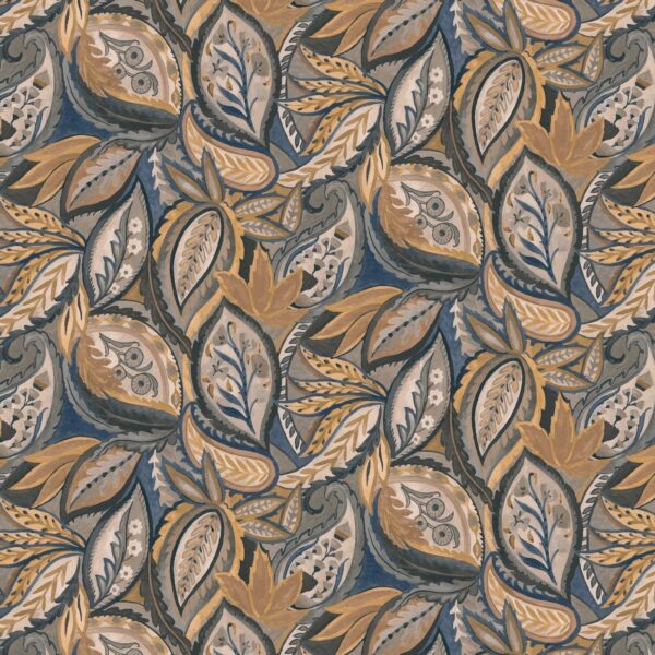 Slate-Indigo & Desert-Amber Persian Paisley Foliage