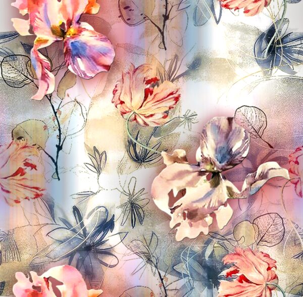 Solar-Iris & Soft-Gouache Fusion Floral Canvas