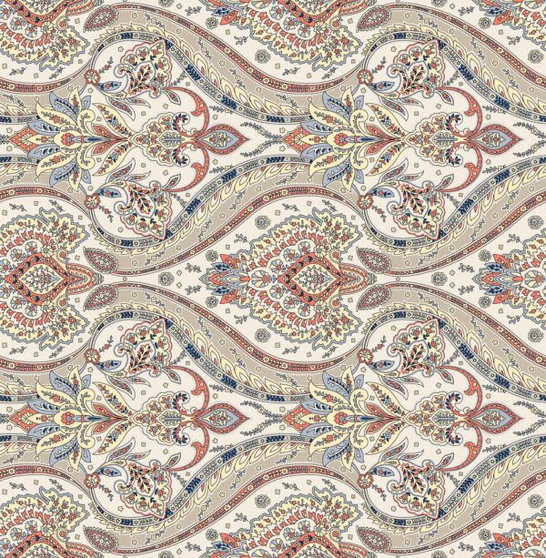 Cream-Alabaster & Terracotta Jamewar Ogee Paisley