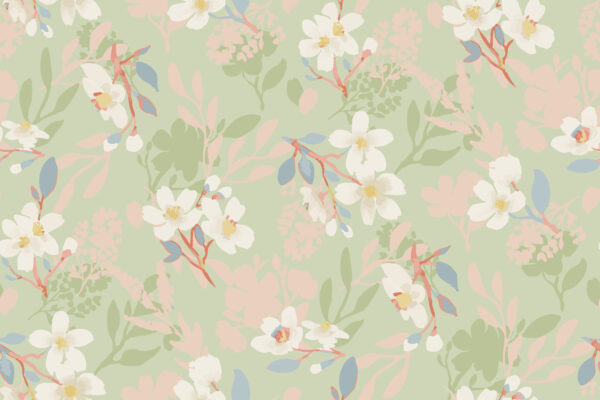 Misty-Sage & Alabaster Watercolor Chintz Meadow