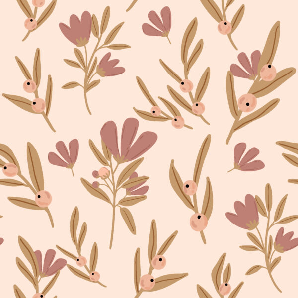 Muted-Mauve & Sand-Ochre Hand-Blocked Botanical Meadow