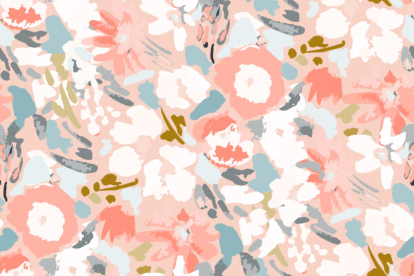 Solar-Coral & Mint-Grey Abstract Impressionist Meadow