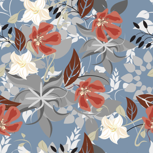 Steel-Blue & Terracotta Graphic Botanical Meadow