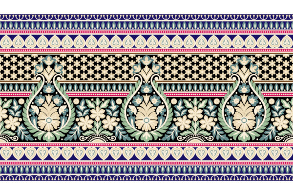 Obsidian-Black & Solar-Magenta Royal Paisley Frieze Border