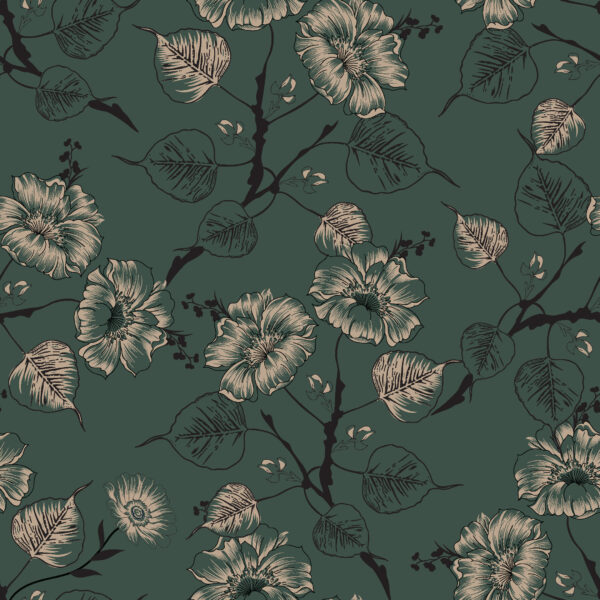 Forest-Emerald & Alabaster Etched Chintz Meadow