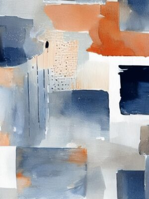 Slate-Indigo & Terracotta Color-Blocked Abstract Canvas