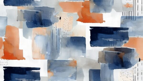 Slate-Indigo & Terracotta Color-Blocked Abstract Canvas