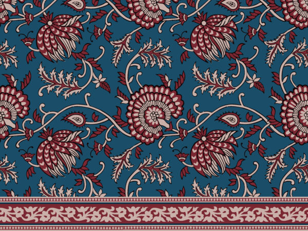 Indigo-Heritage Lotus & Filigree-Scaffold Border