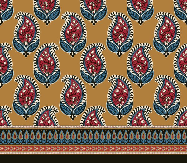 Saffron-Heritage Paisley & Architectural Border