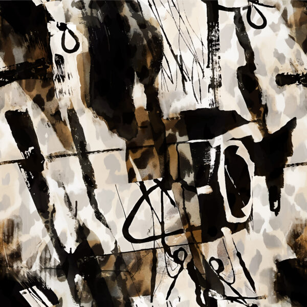 Obsidian-Ochre & Deconstructed-Calligraphy Abstract